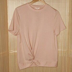 Como Womens New Short Sleeve Pink Front Knot Knit Top Medium
